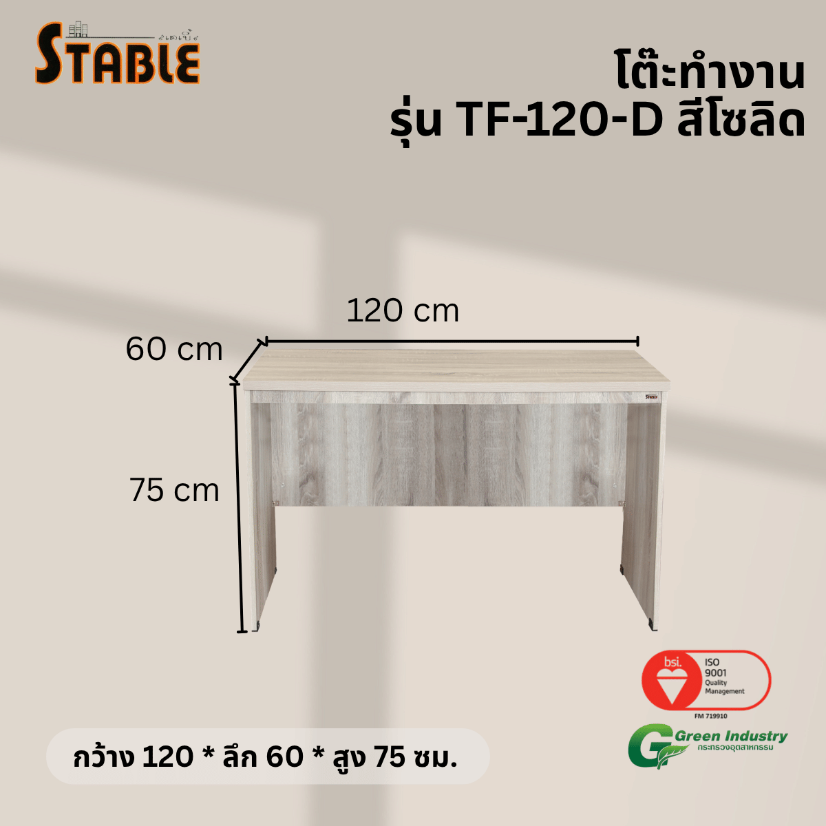 โต๊ะทำงานไม้ STABLE รุ่น TF-120-D 120 ซม. สีโซลิด